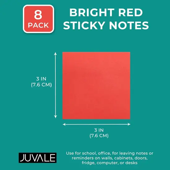 8 Pack Bright Red Sticky Notes 3x3 Inch Self-Stick Note Pads for Home, Office Supplies (100 Sheets Per Pad) {5}