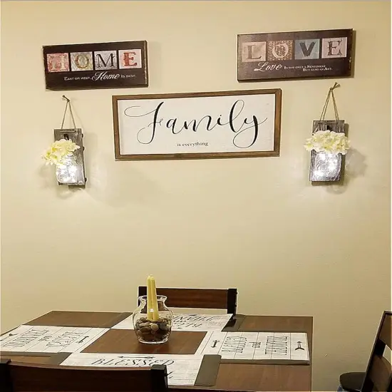 Decorative Mason Jar Wall Decor - Rustic Wall Sconces with 6-Hour Timer LED Fairy Lights and Flowers - Farmhouse Home Decor (Set of 2) {3}