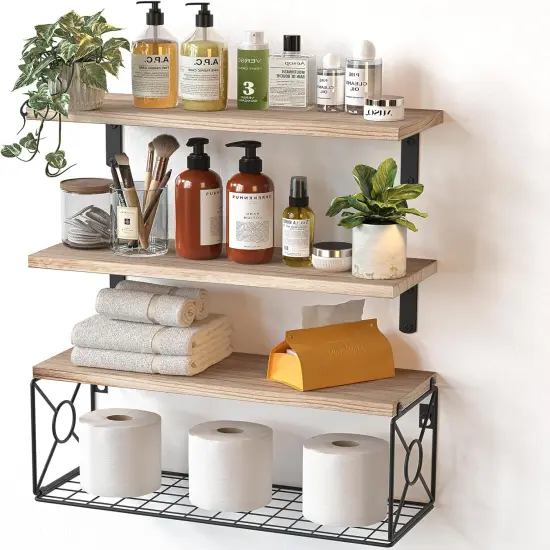Bathroom Shelves Over Toilet with Storage Basket, Floating Shelves Wall Shelves for Home Organization & Wall Decor, Bathroom/Kitchen/Living Room Shelves&ndash; {1}