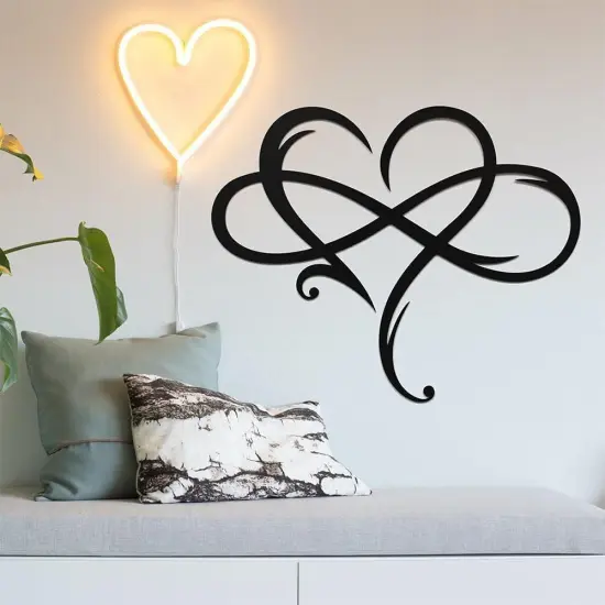 Infinity Heart Wall Decor, Unique Infinity Heart Metal Art Wall Decor Love Sign Steel Wall Plaques Bedroom Ornaments for Home Wedding Decor, Room Living Room Decoration (Black, 15.7x14inch) {2}