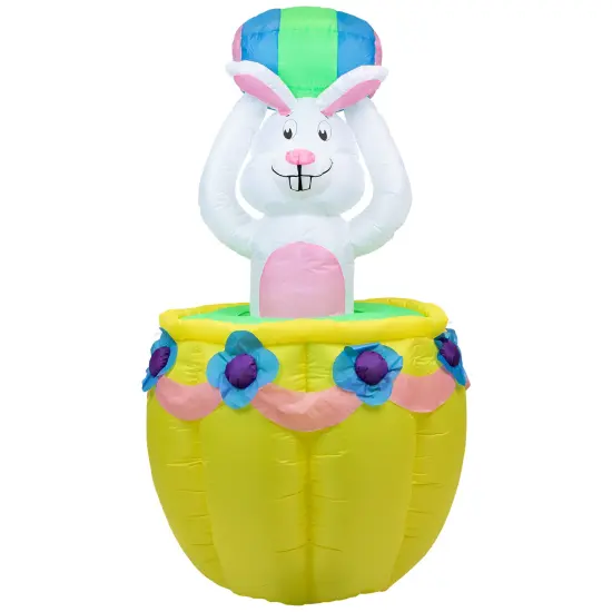 Northlight Lighted and Animated Inflatable Easter Bunny Basket Outdoor Decoration - 5.5' - Green {3}