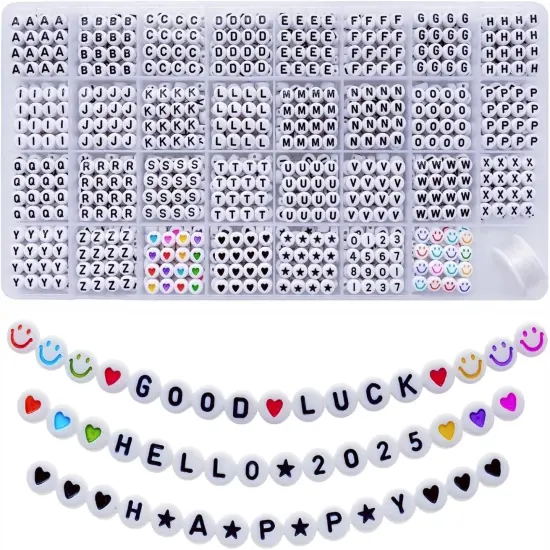 1600pcs Letter Beads,Heart Beads,Number Beads,Start Beads and Smiley Beads,4x7mm White Acrylic Beads 31 Styles for Jewelry Making Bracelets Necklaces Key Chains {4}