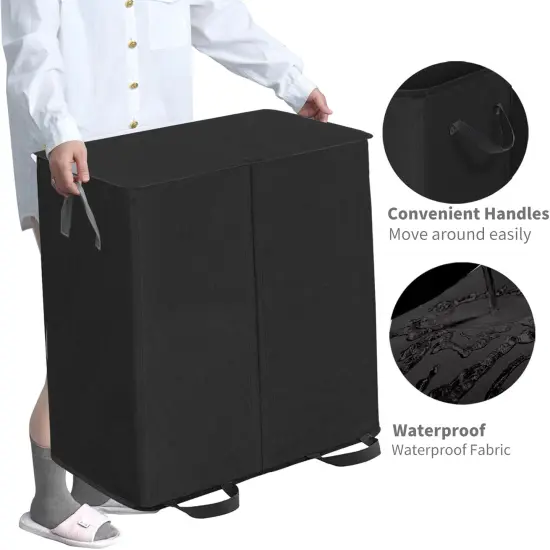 Double Laundry Hamper with Lid and Removable Bags, Laundry Basket 2 Section, Double Hampers for Laundry, Large Divided Hamper, Dual Laundry Hamper 2 Section with Handles Dorm 158L Black {3}