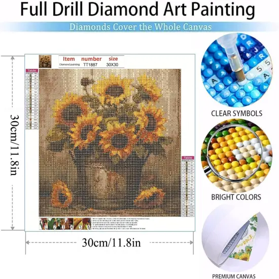Sunflowers Diamond Painting Kits for Adults,5D Sunflower Flowers Diamond Art Kits for Beginners,DIY Full Drill Diamond Gem Art with Painting Kits for Home Wall Decor 12 x 12 Inch {2}