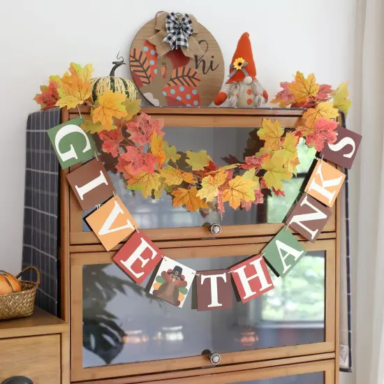 Give Thanks Wooden Banner (Brown) {3}