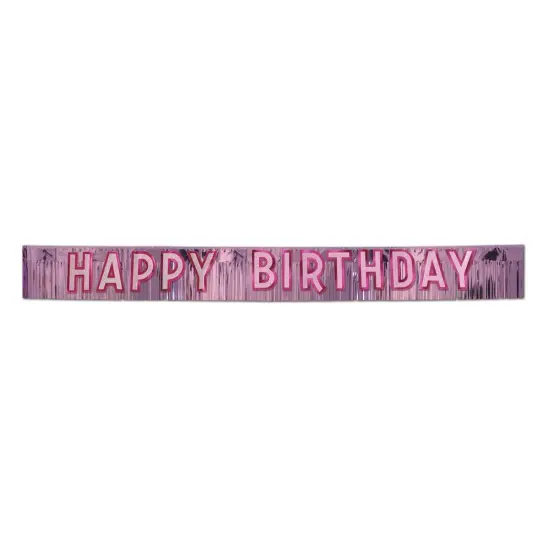 6 Pack Bulk Metallic Happy Birthday Party Banner - pink with silver {1}