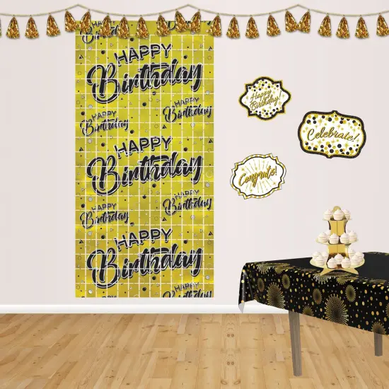 6 Pack Bulk Happy Birthday Party Metallic Square Curtain {2}