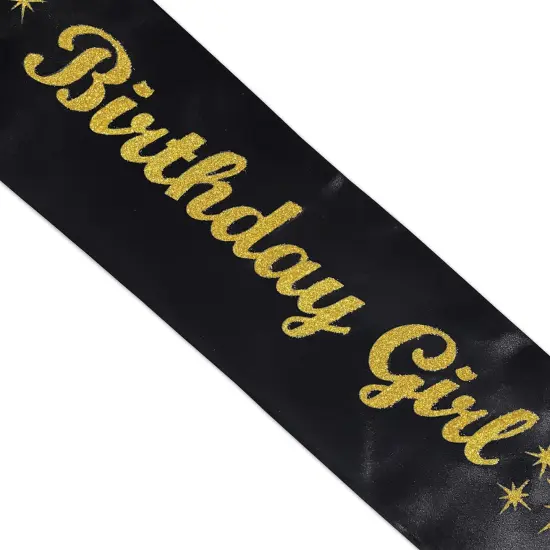 6 Pack Bulk Glittered Birthday Girl Satin Sash {2}