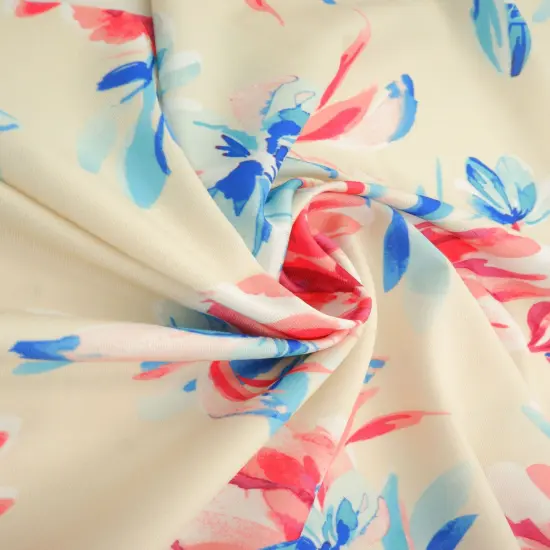 1 Yard DTY Floral Digital Print Fabric, 180 GSM Polyester Spandex Blend 58/60" Width STONE {3}