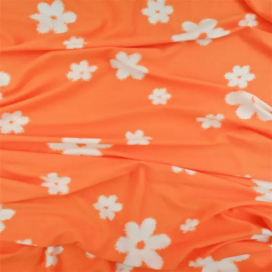 DTY Brushed Floral Knit Fabric Soft Stretch Flower Print 58/60" Wide ORANGE LT {1}