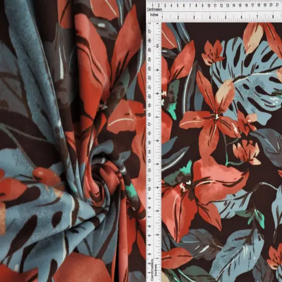 DTY Brushed Big Floral Knit Fabric, Soft Stretch Flower Print 58/60" Wide CREAM/RUST {7}