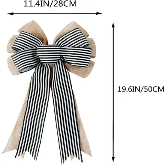 2 Pack Black White Stripe Burlap Fall Bows for Wreaths Decorations,Rustic Farmhouse Crafts Bow Wrapping Tree Topper Wedding Holiday Birthday Party Wall Home Front Door {2}
