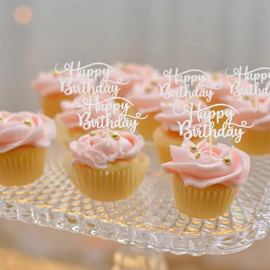 24 Pack Happy Birthday Cupcake Toppers Glitter Birthday Cupcake Food Picks for Celebrating Happy Birthday Party Cake Decorations Supplies Silver {5}