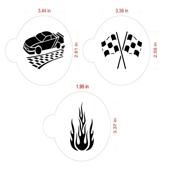 Mini Racecar Cookie & Cupcake Stencil Set: Flame, Race Car, Checker Flag | C800 by Designer Stencils | {2}