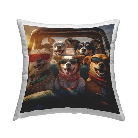 Dogs in Pickup Truck Design by Jim Baldwin Outdoor Printed Pillow  {1}