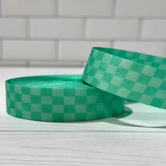 Sea Green Tonal Check 1&rdquo; Seatbelt Webbing {1}
