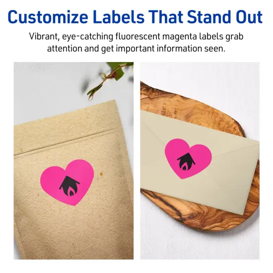 Avery Neon Magenta Paper Labels, 2-9/32" x 1-27/32" Heart {3}