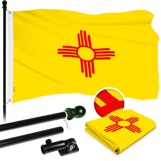 G128 - 6 Feet Tangle Free Spinning Flagpole (Black) New Mexico Flag Brass Grommets Embroidered 3x5 ft (Flag Included) Aluminum Flag Pole {1}