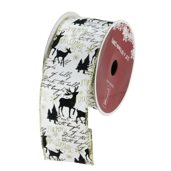 Northlight Pack of 12 White and Black Playful Reindeer Christmas Wired Craft Ribbons - 2.5" x 120 Yards {1}