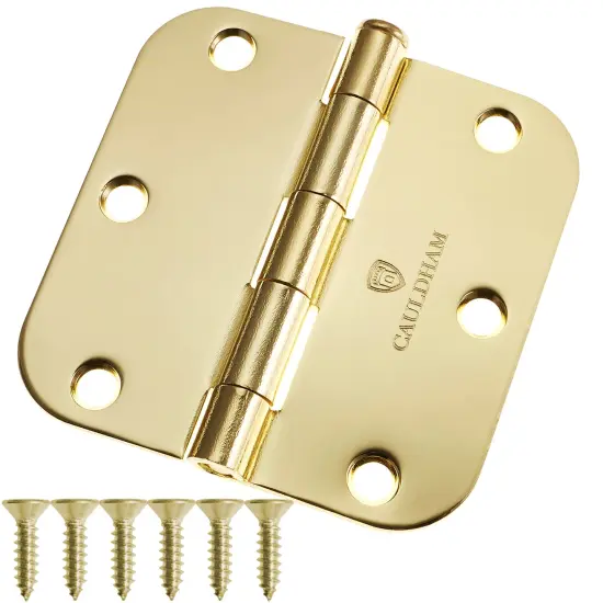 Cauldham Heavy-Duty 3-1/2" Interior Door Hinges with 5/8" Radius Corners - Brass {1}