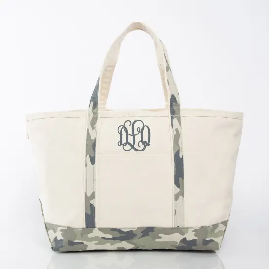 Large Classic Tote -- 18 oz. Heavyweight Durable Canvas -- Natural Canvas & Camo Color {5}