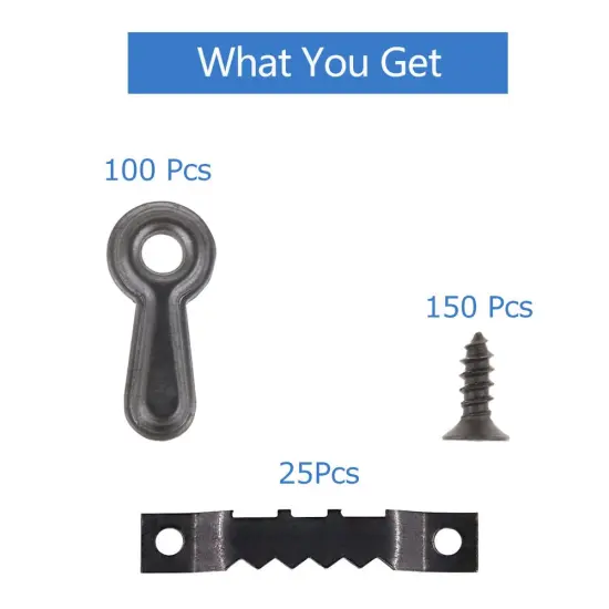 Amerlery 100 Pieces Frame Picture Turn Buttons and 25 Pieces Sawtooth Picture Frame Hanging Hangers Double Hole with 150 Pieces Screws for Hanging Pictures, Photos, Drawing {6}