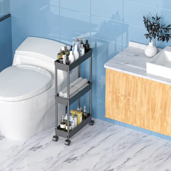 Tier Rolling Cart with Wheels,Slim Storage Cart,Narrow Storage Cabinet,Under Desk Storage,Rolling Utility Cart Storage Organizer for Office Bathroom Kitchen Laundry Room Narrow Places, Black {4}