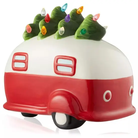 Pre-Lit Ceramic Christmas Vintage Camper Hand-Painted Tabletop Decor {2}