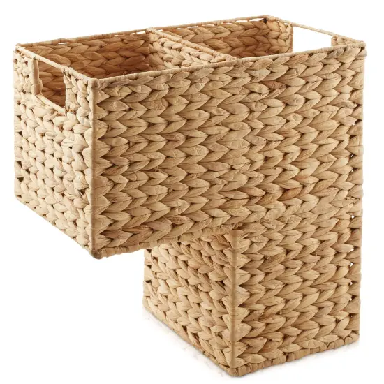 Stair Step Basket w/ Handles, Woven Wicker Hyacinth Staircase Storage Organizer Natural - hyacinth {2}