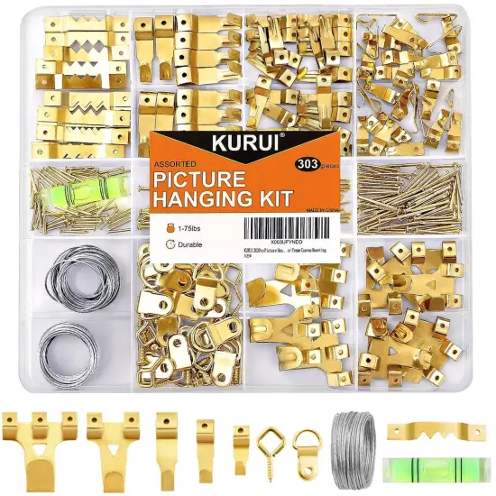 303Pcs Picture Hanging Kit, Picture Hangers Assorted Kit With Heavy Duty Wall Hooks, Sawtooth, Picture Wire, D Rings, Hardware Nails, Eye Hooks and Picture Hanging Tool for Frame Canvas Mounting {1}
