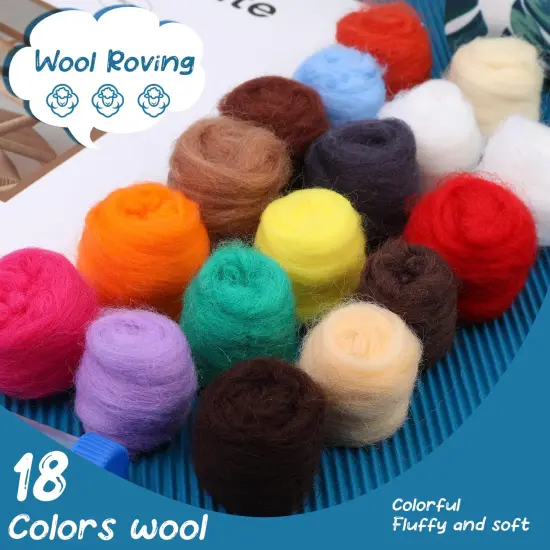Needle Felting Kit, Needle Felting Starter Kit with Exquisite Green Storage Bag, Wool Roving 18 Colors Set, Needle Wool Felting Tools Kit, Wool Felt Tools for Felted Animal Needle Felting Supplies {6}