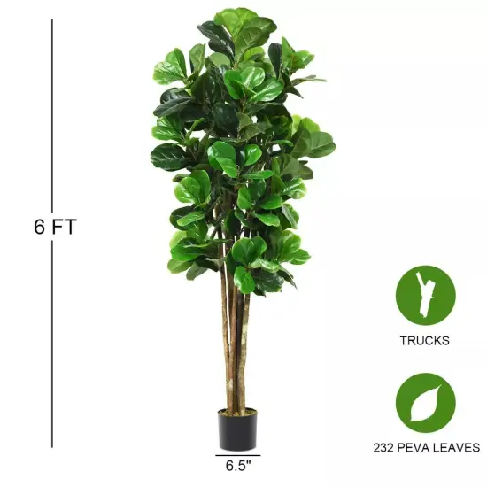 Costway 6' Artificial Fiddle Leaf Fig Tree Fake Indoor Patio Decor Plant Green {4}