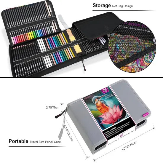 136 PCS Drawing & Sketching Set,Pro Art Supplies with Graphite,Charcoal,Colored,Watercolor Book and Coloring Book {3}