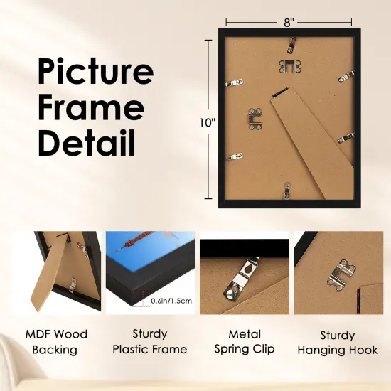 8x10 Picture Frame, Black Photo Frame with HD Plexiglass, Display Pictures 5x7 with Mat or 8x10 Without Mat, Picture Frames Collage for Tabletop or Wall Display, 2 Pack {5}