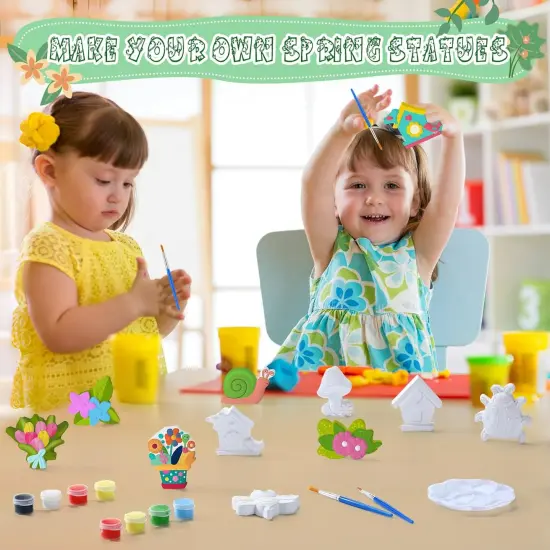 20 Set Spring DIY Painting Kit Ceramic to Paint Your Own Flowers Bee Snail Bird Butterfly Statues Unpainted Plaster Figurines Brushes Acrylic Paints Bags Party Favor for Adults {2}