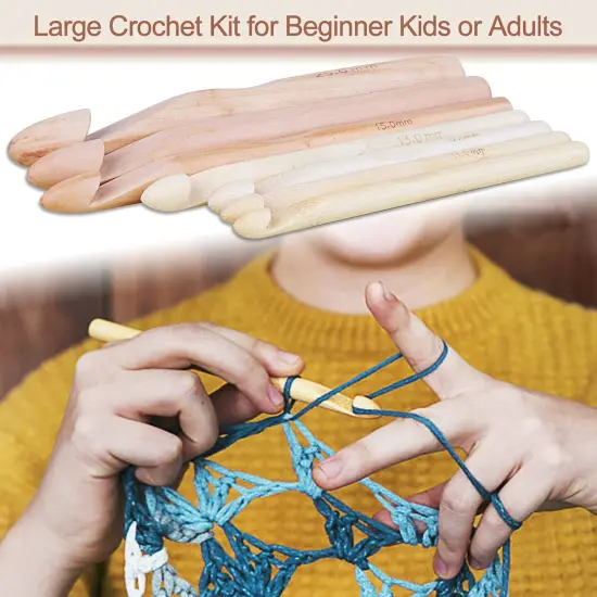 Large Wooden Crochet Hooks Ergonomic Crochet Hook Set 10-25 mm, 7PCS Inline Crochet Hooks Bamboo Crochet Kit for Beginner, Giant Wood Crochet Needles for Crocheting Chunky Yarn, Rugs, Blankets {4}