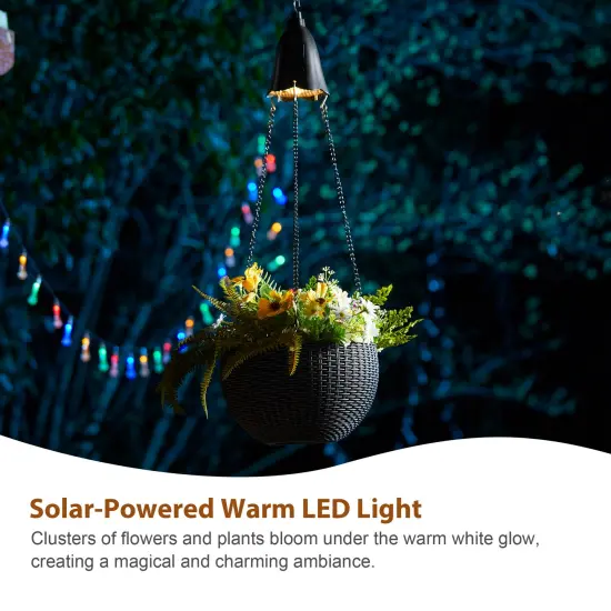 30"H Set of 2 Solar Lighted Hanging Plastic Basket/Planter Black {4}