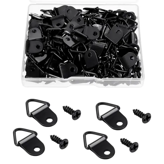 100 Pack Steel Picture Hangers with 100pcs 8mm Screws, Small Triangle Ring, Light Duty D Rings for Clock, Decoration, Mirror, Paintings, Artwork Picture Frame (Black) {2}