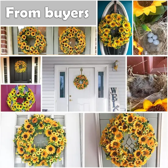 Artificial Sunflower Wreath 20 Inch Summer Fall Large Wreaths Springtime {2}