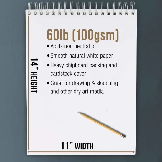 11"x14" Top Spiral Bound Sketch Book, 2 Pack, 100 Sheets Each, 60lb (100gsm), Acid-Free, Artist Sketchbook, Drawing Pad for Adults & Students {3}