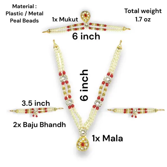 Hindu God Goddess Shringaar Jewellery Set Indian Traditional Necklace Armband and Crown God Idol Statue Jewelry Set for Lord Ganesha Shreenathji Thakurji Radha Krishna Laddu Gopal {4}