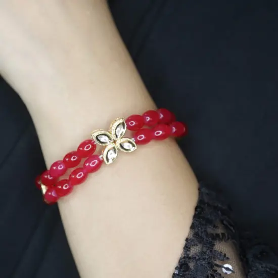 Antique Adjustable Bracelet with Gold Plating Bangle Bracelets for Women Gold and Kundan Bracelet Indian Fashion Jewelary Indian Favor for Mothers Day Valentines Anniversary Pink {4}