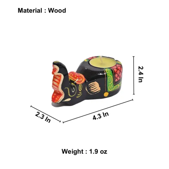 Wooden Elephant Tealight Candle Holder Handpainted Sitting Elephant T-light Table Top Decorative Showpiece Home Living Room Office Decor Indian Festival Housewarming Diwali Return Gifts {4}