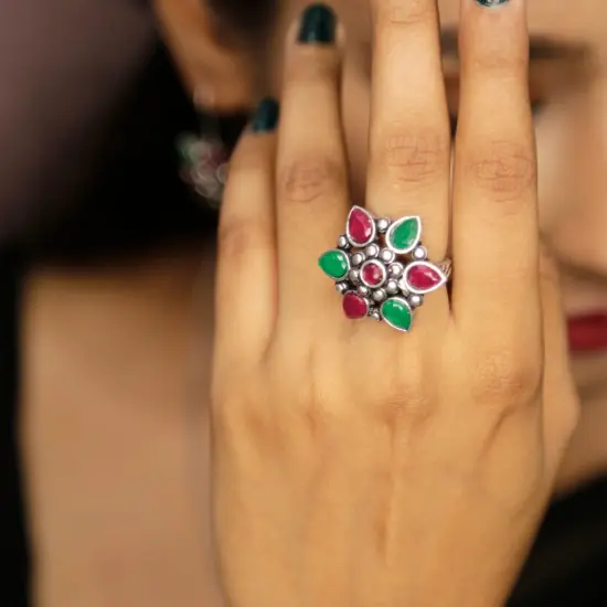 Women South Indian Stone Adjustable Pendant Jewelry Set ?? Traditional Ethnic Oxidized Bollywood Look Necklace Set BLUE {3}