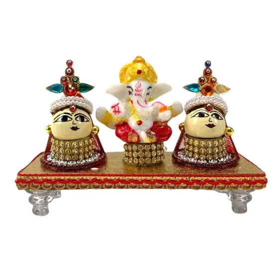 Lord Ganesha with Riddhi Siddhi Goddess Riddhi Siddhi Set Spouse of Ganesha Spiritual Gift Idol Showpiece for Home Decoration and Car Dashboard Housewarming Pooja Diwali Favor {2}