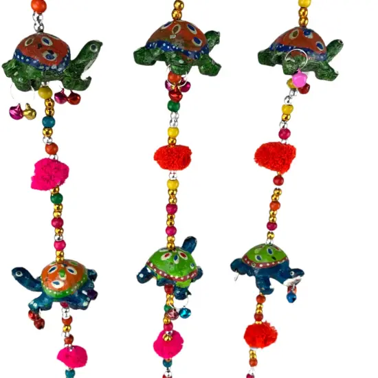 Rajasthani Door Hanging Wind Chimes Indian Traditional Turtle Wall Hanging Diwali Christmas Wedding Decor Wind Chime for Home Decoration Patio - Housewarming Gifts (15.5 Inches) {6}
