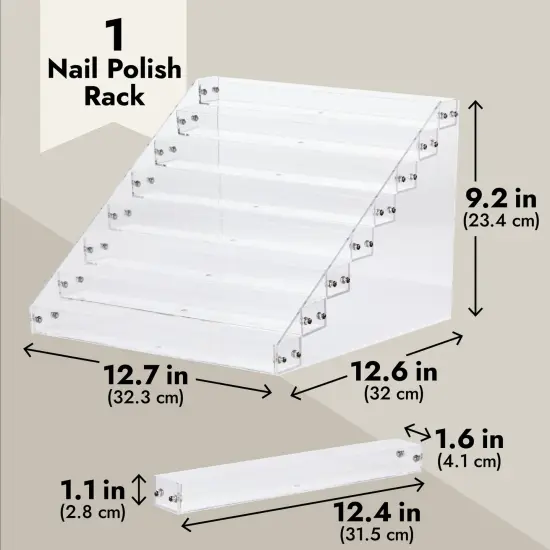 8 Tier Clear Acrylic Nail Polish Display Rack with 96 Standard Sized Bottle Capacity, Organizer for Salons (12.75 x 12.5 x 9.25 in) {6}