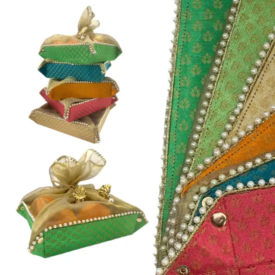 2ct Gift Basket Indian Mithai Box Brocade Jewelry Organizer Box for Shagun Return Gifts Traditional Style Sweets Box Wedding Favor Housewarming Gift {4}
