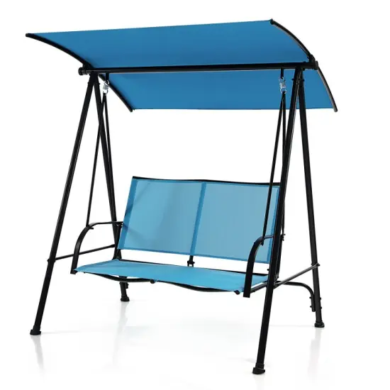 2-Seat Outdoor Canopy Swing with Comfortable Fabric Seat and Heavy-duty Metal Frame Navy {8}