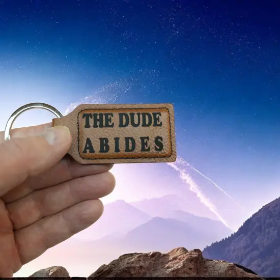 Keychain - Rectangle - The Dude Abides - Leather Rustic/Gold {6}